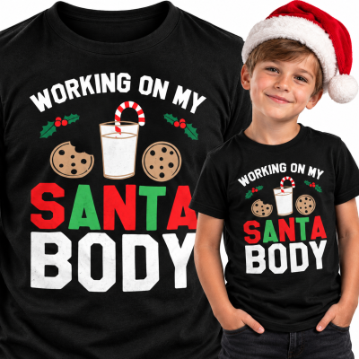 KOSZULKA DZIECIĘCA ŚWIĄTECZNA WORKING ON MY SANTA BODY